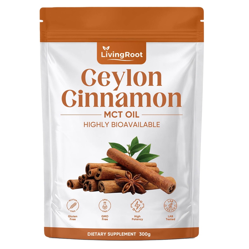 Living Root Ceylon Cinnamon Made with Mct Oil, Livingroot Ceylon Cinnamon Powder, Highly Bioavailable Herbal Extract | Non-GMO, Gluten Free (1pcs)