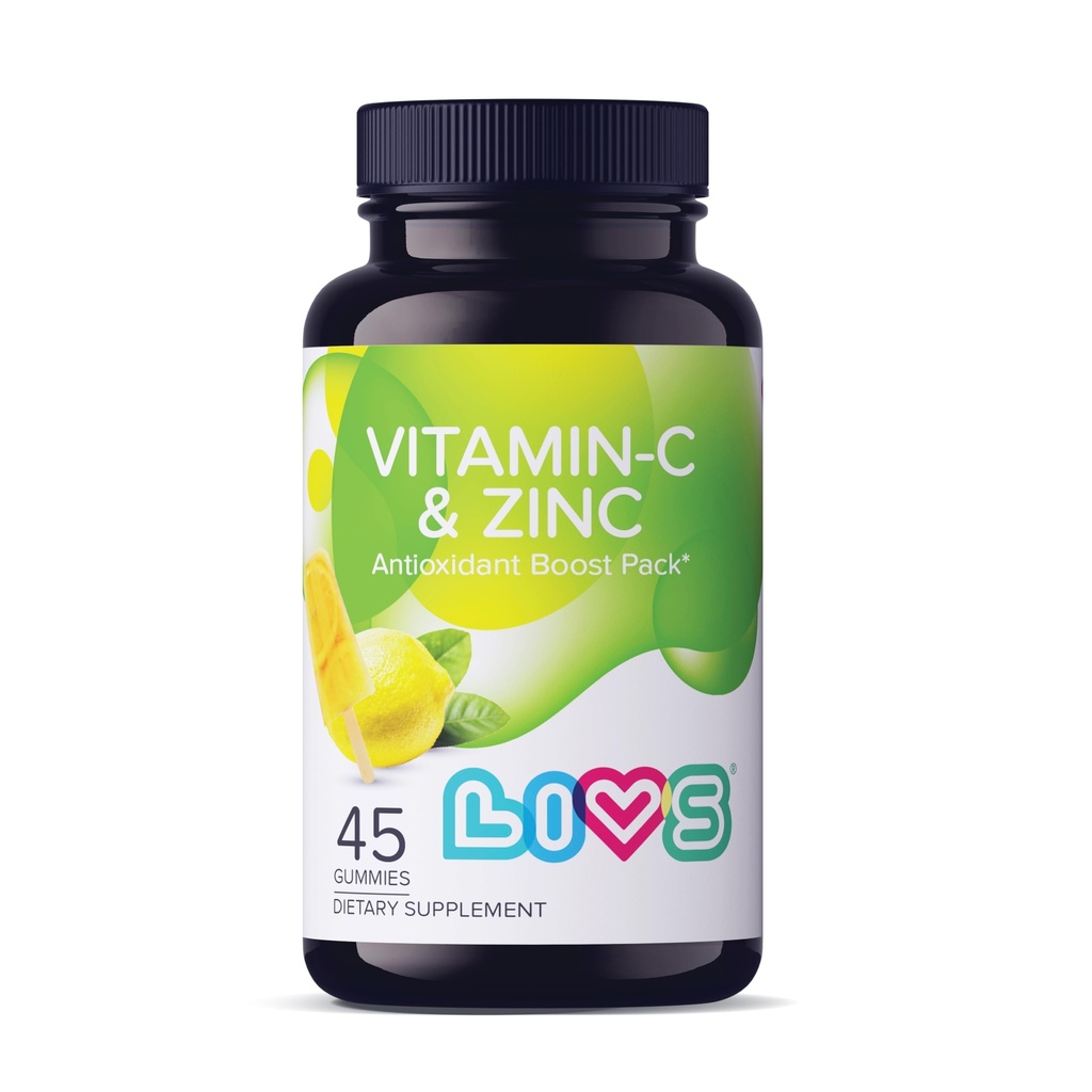 LIVS Vitamin C & Zinc Gummies for Adults & Children – 125mg VIT C & 20mg Zinc Per Dose | Vegan Gummy Vitamin for Skin Health, & Metabolism | Gluten Free Kosher Supplements – 45 Count