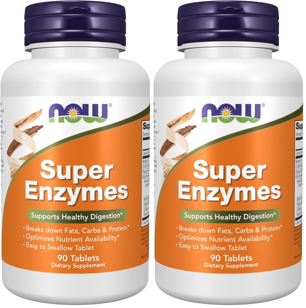 NOW Foods Supplements, Super Enzymes, Formulated with Bromelain, Ox Bile, Pancreatin and Papain, Super Enzymes, 90 Tablets, (Pack of 2)