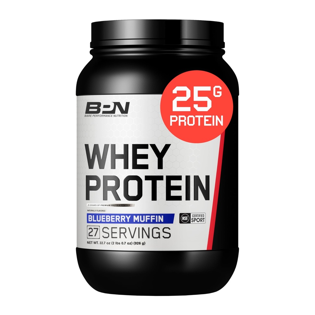 BARE PERFORMANCE NUTRITION, BPN Wei Proteïne + Caseïne Proteïne Poeder Blend, Blueberry Muffin, 25g Proteïne per Serving Ondersteunt Lean Muscle Recovery, 27 Servings, Derde Getest