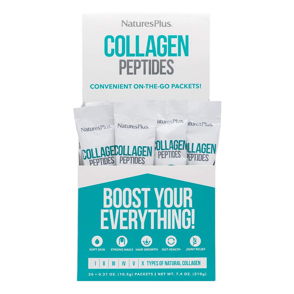 NaturesPlus Collagen Peptides - 20 Stick Packets - Hair, Skin, Nail & Joint Health, Immune System Support - Non-GMO, Gluten Free - 20 Servings