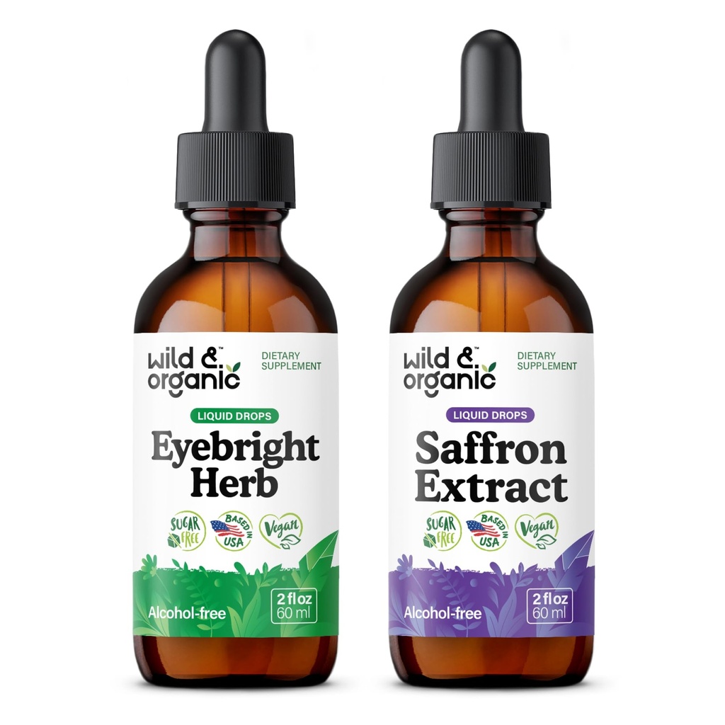 Wild & Organic Eyebright Herb Tincture 2 fl oz & Saffron Tincture 2 fl oz