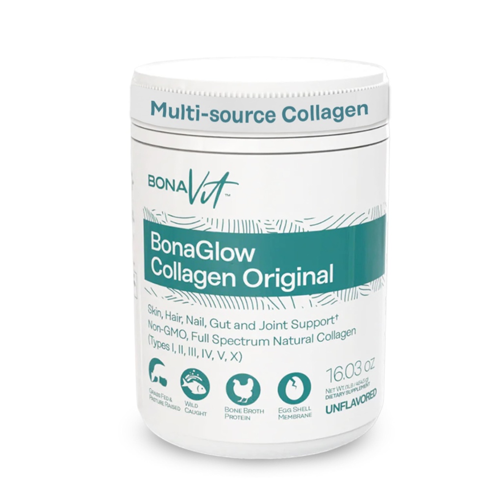 Multi Collagen Peptides Powder - Hydrolyzed 6-Type Collagen from 4 Sources with Vitamin C, Probiotics & Digestive Enzymes - Dr. Formulated - Non-GMO - BonaGlow Unflavored 1lb