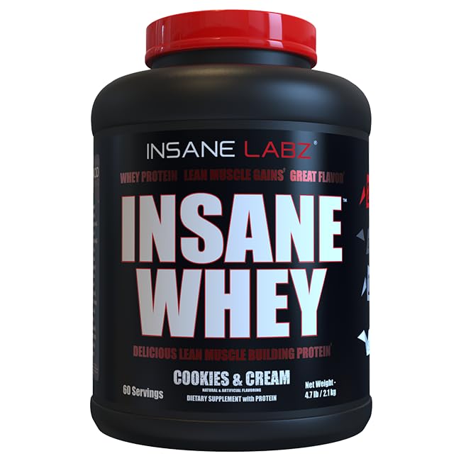Insane Labz Insane Whey,100% Muscle Building Whey Protein, Post Workout, BCAA Amino Profile, Mass Gainer, Meal Replacement, 5lbs, 60 Srvgs, (Cookies & Cream)
