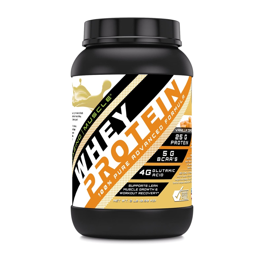 Amazing Muscle 100% Whey Protein Powder *Advanced Formula with Whey Protein Isolate as a Primary Ingredient Along with Ultra Filtered Whey Protein Concentrate (Vanilla Toffee, 2 Lb)