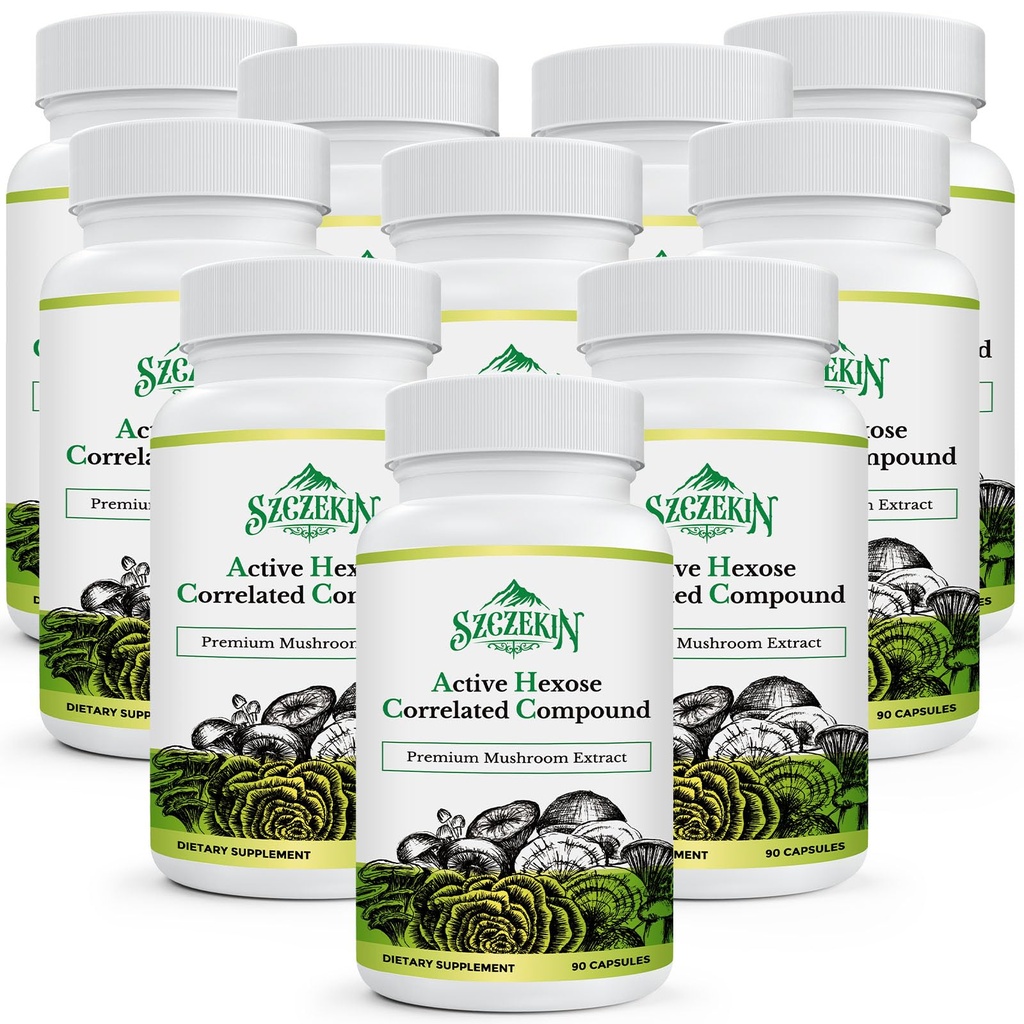 Active Hexose Correlated Compound 1500 mg Supplement, Natural 8 Mushroom Extract Supplement, Immune System, Leverfunctie, Natuurlijke Killer en T Cellen Activiteit, 900 Veggie Capsules