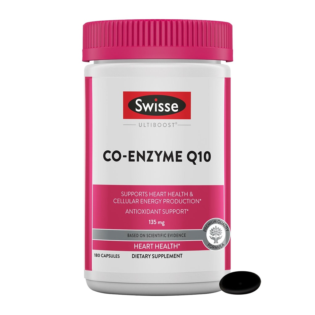 Swisse CoQ10 Supplement Co-Enzyme Q10 | 6 months Supply| Coenzyme Q10 Supports Heart Health and Ubiquinol Cellular Energy Production | CQ10 Antioxidant Support| Co Q 10 Supplement 135mg | 180 Softgels