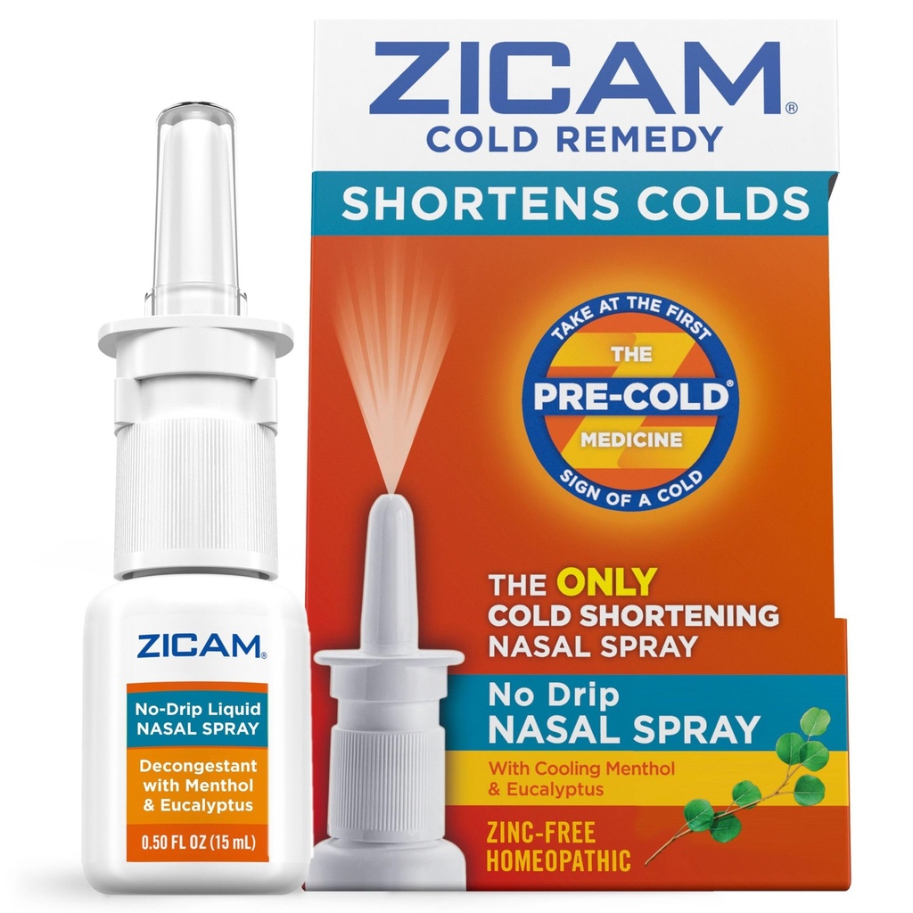 Zicam Cold Remedy No-Drip Neusspray met koeling Menthol & Eucalyptus, Homeopathische, Zinkvrije, Pre-Koud Geneeskunde, Kortsluiting Koud Duur, 0,5 Ounce