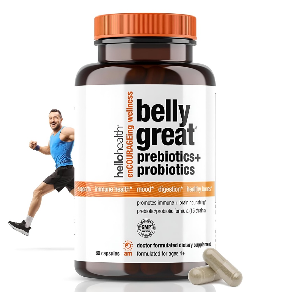 Daily Probiotic for Women, Men + Kids Probiotic –Belly Great Prebiotics and Probiotics for Gut Health & Immune Support + Vitamin D3, Folate B Vitamins: 15 Strain, Gluten Free -60 Count