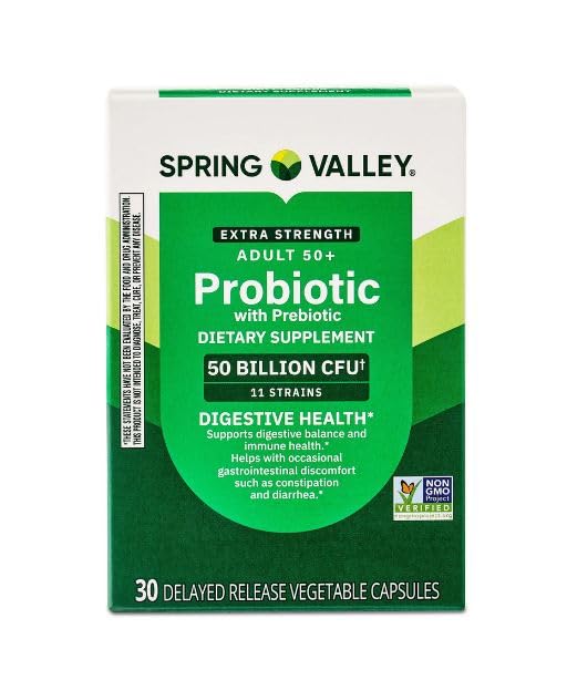 Spring Valley Extra Strength Probiotic Vegetable Capsules for Digestive Health (Age 50+ 30 Count)