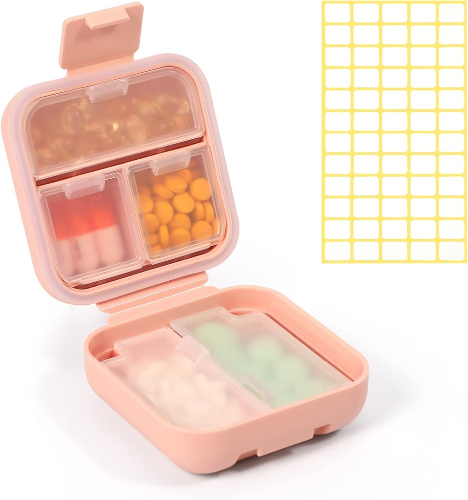 Dynippy Daily Pill Organizer 5 Compartments Portable Vocht Proof Small Pill Case voor Pocket Purse Travel Pill Box Portable Medicine Vitamine Fish Oil Holder Container (Roze)