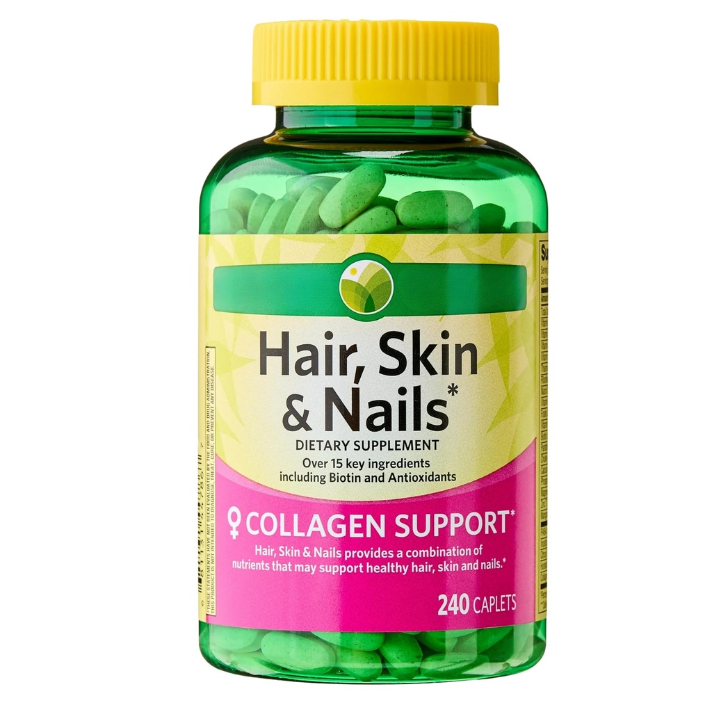 KP+ Spring Valley Hair, Skin & Nails | Collagen Support | Over 15 Key Ingredients Including Biotin & Antioxidants | Dietary Supplement | 240 Caplets | Pack of 1