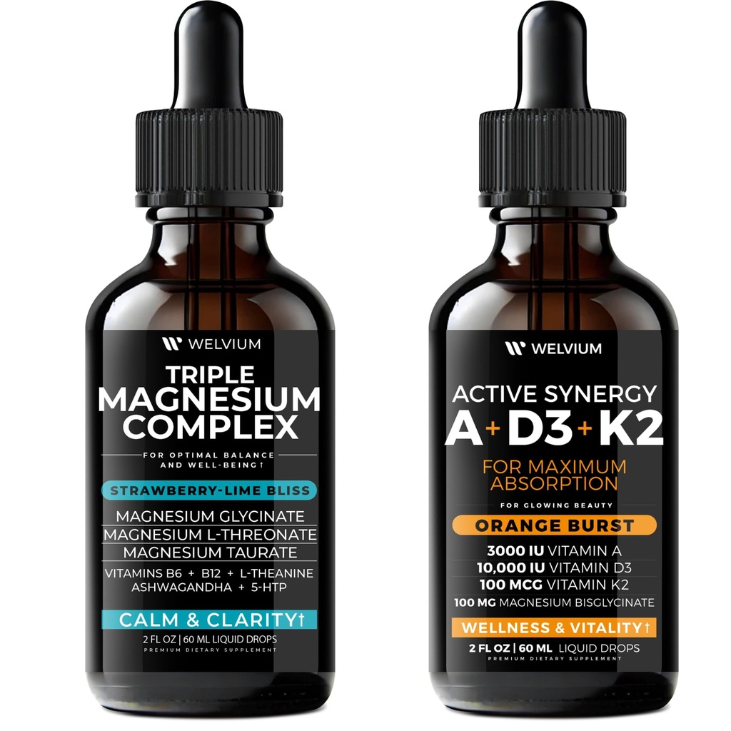 Triple Magnesium Drops + Vitamin D3 K2 A Drops – Duo