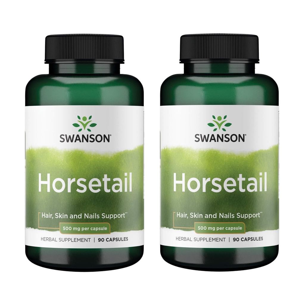 Swanson Horsetail - Kruidensupplement ter ondersteuning van gezond haar, huid en nagels - Natuurlijke ingrediënten voor botgezondheid en urinetrek ondersteuning - (90 capsules, 500 mg elk) (2 verpakkingen)