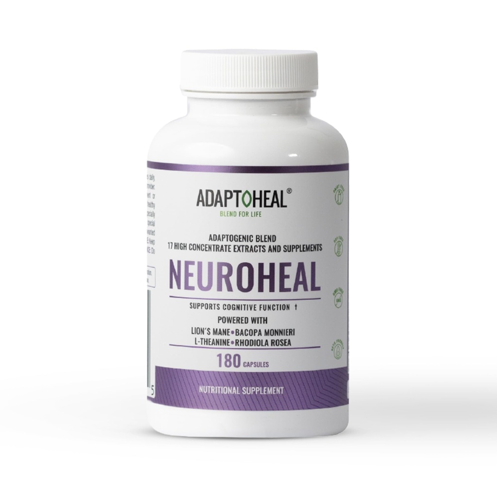 ADAPTOHEAL NeuroHeal - Natural Supplement for Cognitive Function – Supports Memory, Concentration and Brain Health Support, Lion's Mane, Bacopa Monnieri, L-Theanine, Rhodiola Rosea (180 Capsules)