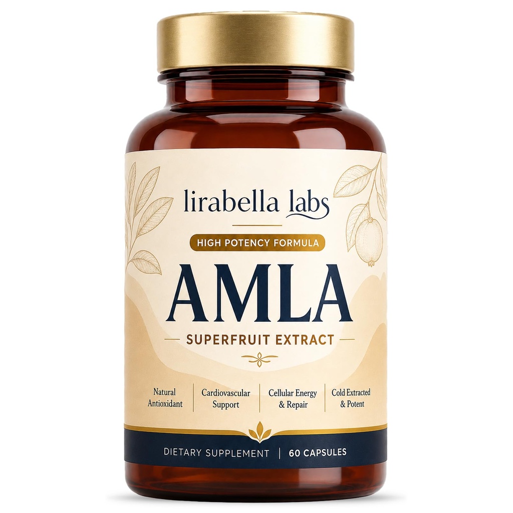 Lirabella Amla Capsules, High Potency Superfruit Extract, Natural Antioxidant & Immune Support Supplement, Vegan Amla Fruit Powder, Clean Daily Wellness Formula, 60 Capsules
