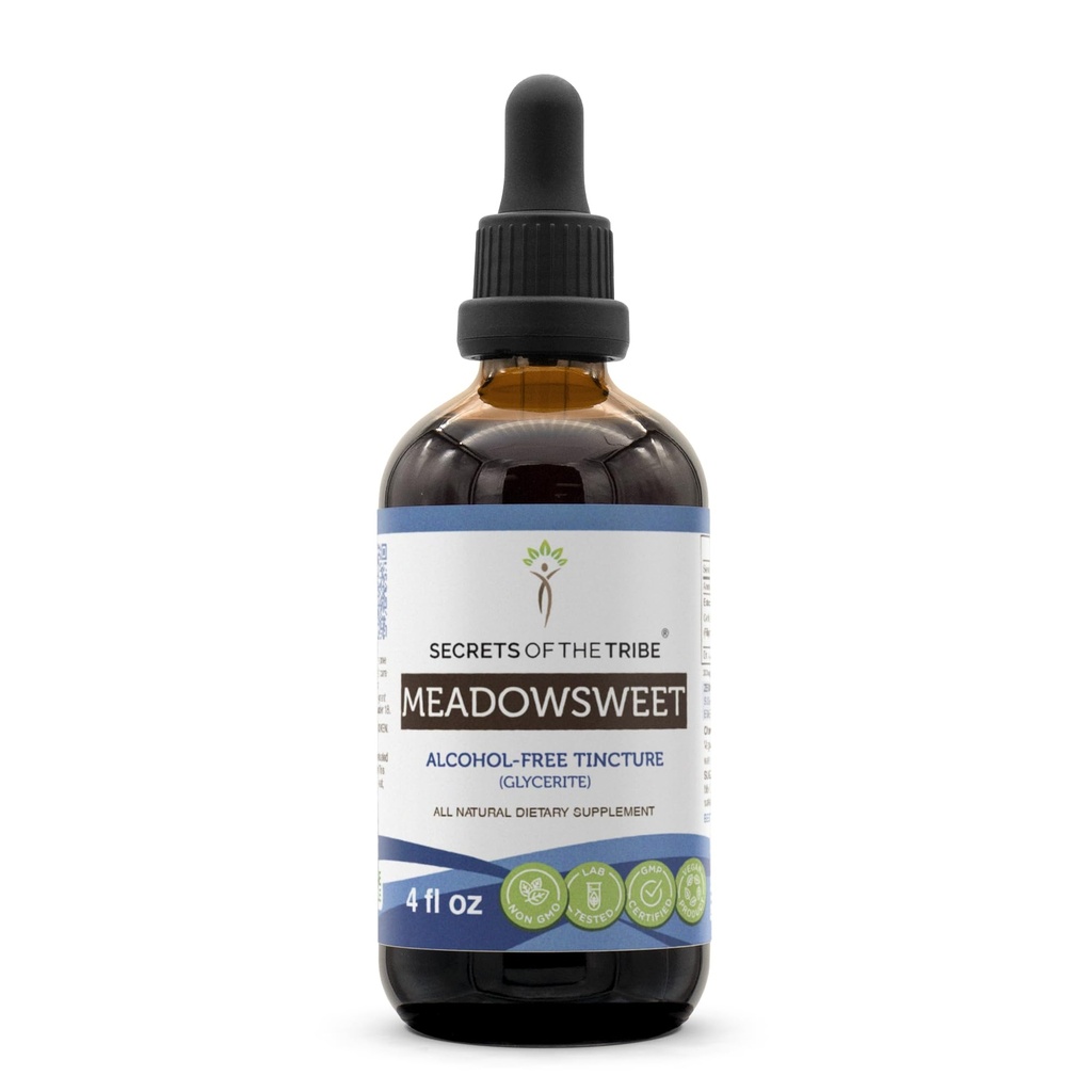 Secrets of the Tribe Meadowsweet Tincture Alcohol-Free Liquid Extract, Meadowsweet (Filipendula Ulmaria) Dried Herb (4 FL OZ)
