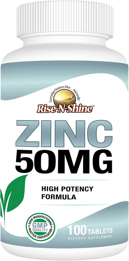 Rise-N-Shine 50 Mg zinksupplementen - Immuunondersteuningssupplement - High Potency Antioxidant - 100 Day Supply (100 Tablets)