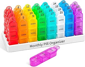 Daviky maandelijkse pil Organizer 3 keer per dag, 30 dagen pil Organizer met kleine pil Box, een maand medicijn Organisator, 31 dagen pil geval pil container te houden vitamine, supplement en medicatie