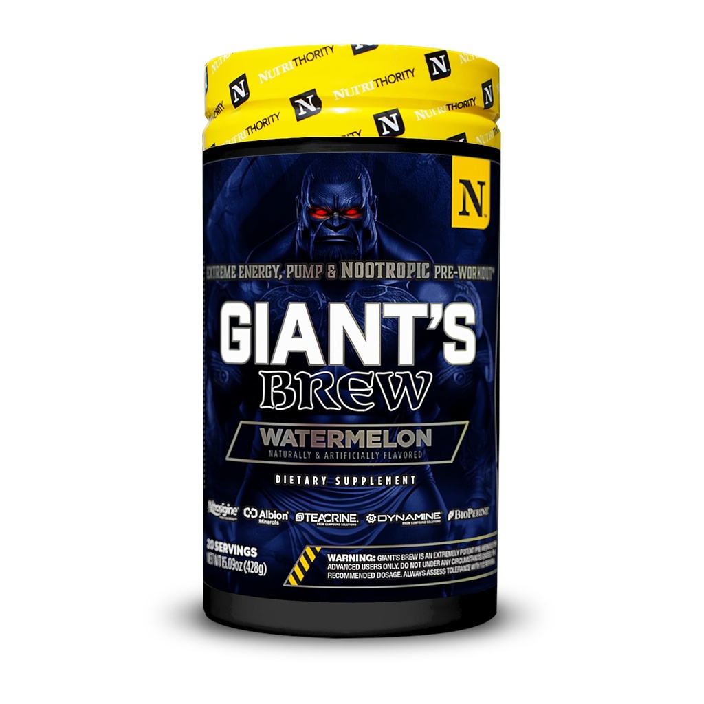 Nutrithority Giant’s Brew Advanced Pre Workout, Watermelon - All in One Complete Formula for Intense Workouts - Long Lasting Focus, Amplified Power & Drive, Energy, Pump, & Endurance