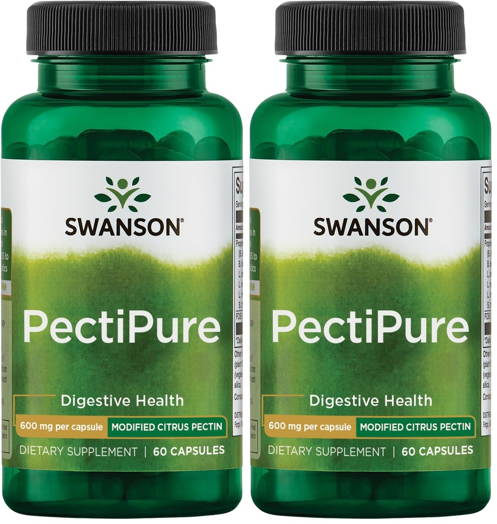 Swanson PectiPure Modified Citrus Pectin-Supports Digestive Health and Cellular Health-Delivers Minimum of 82% Galacturonic Acid-Natural Wellness Supplement (60 Capsules, 600mg Each) (Pack of 2)