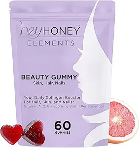 Hey Honey Skin Care Vegan Collagen Gummies – Anti-Aging Beauty Vitamins for Women | Wrinkle Support, Hair Skin Nails, Gluten Free, Antioxidant Blend, 60 Count