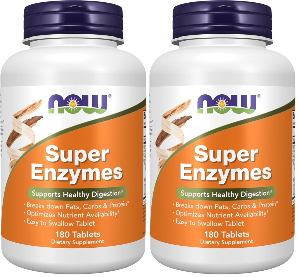 NOW Foods Supplements, Super Enzymes, Formulated with Bromelain, Ox Bile, Pancreatin and Papain, 180 Tablets (Pack of 2)