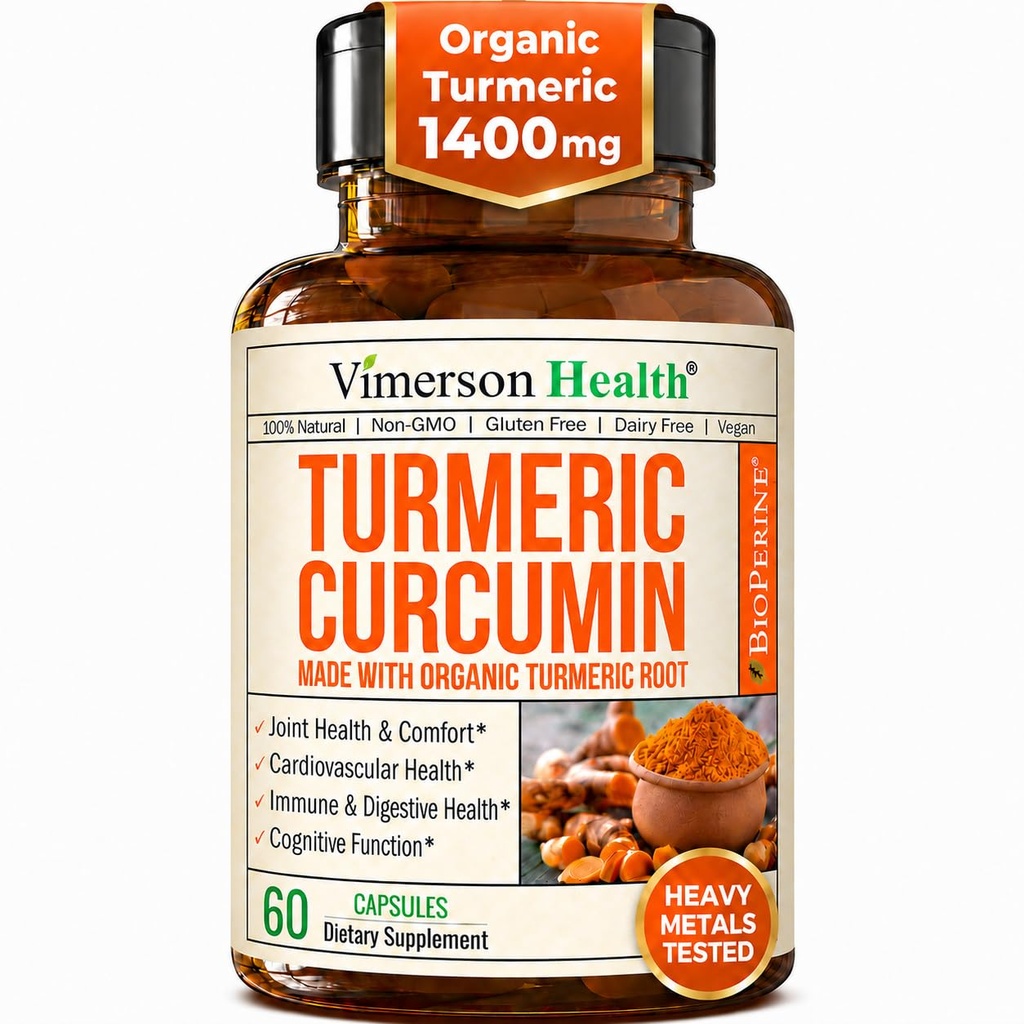 Kurkuma Curcumine Supplement met Black Pepper Extract - High Potency Biologische Kurkuma 1400mg & 95% Curcuminoïden voor Gezamenlijke & Digestieve Gezondheid - Gezamenlijke Ondersteuning Supplement - 60 Vegan Curcuma Capsules