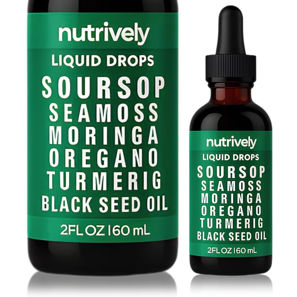 Soursop Natural Drops, Soursop Bitters Liquid Drops, 𝐒oursop Seamoss Moringa Oregano Turmeric Black Seed Oil | Natural, Sugar & Gluten Free | 2 Fl OZ (1)