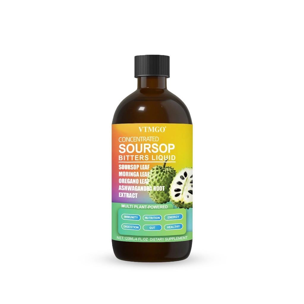 Concentrated Soursop Bitters | 4-Plant Graviola Liquid | Moringa, Oregano, Ashwagandha Extracts | Daily Immune & Digestive Support* | 120 mL