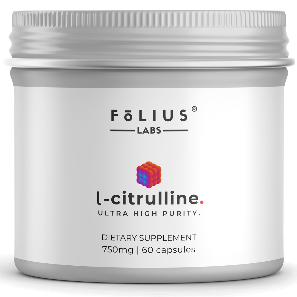 FOLIUS LABS Clean Label L Citrulline Supplement – Supports Muscle Health, Boosts Nitric Oxide, Pre-Workout Amino Acid Supplements for Men & Women – 60 Veg Capsules