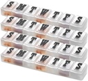 Pill Organizers - Pack of 4 Bold Letter Weekly Pill Planners for 28 Days Total to Separate Supplements, Fish Oils & Vitamins Daily Medication Reminder for Travel & Purse