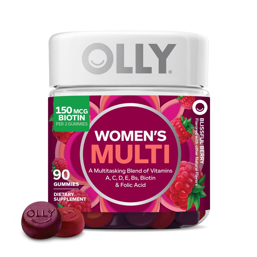OLLY Women's Multivitamin Gummy, Vitamins A, D, C, E, Biotin, Folic Acid, Adult Chewable Vitamin, Berry Flavor, 45 Day Supply - 90 Count (Pack of 12)