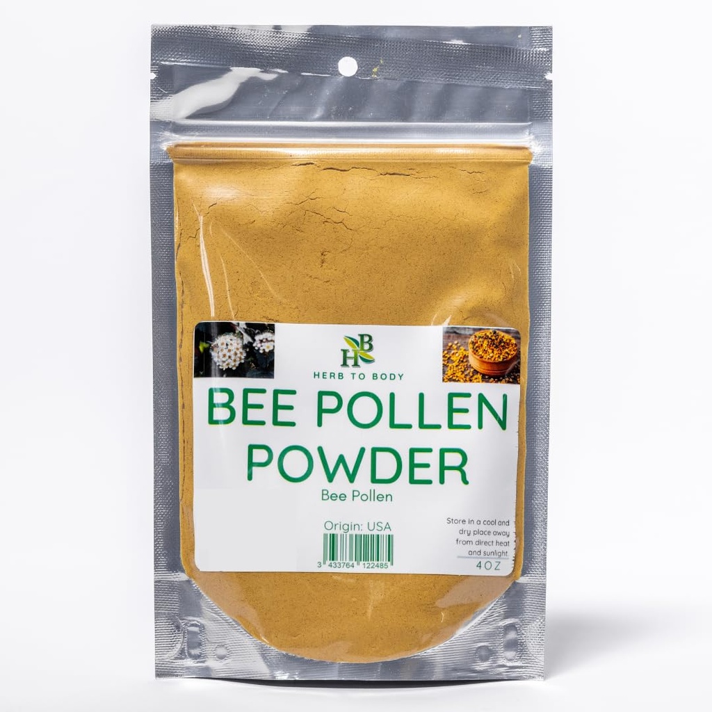 Herb To Body Bee Pollen Powder – 4oz, Natural Antioxidant Powder for Bee Pollen Smoothie, Baking and Creative Culinary Uses