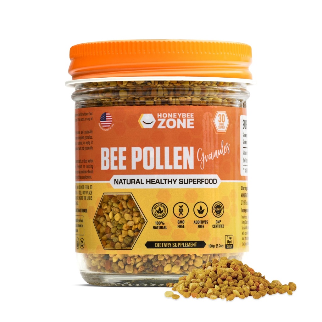 HONEYBEEZONE-Raw Bee Pollen Granules 5.2 oz, 100% Natural Superfood, Rich in Vitamins, Minerals & Amino Acids, Supports Energy, Immunity & Digestive Health