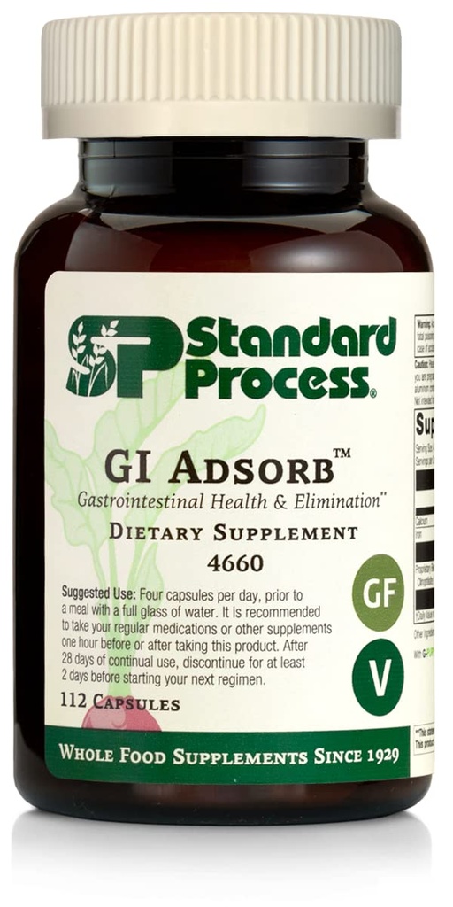 Standard Process GI Adsorb - Gastrointestinal Health & Elimination Dietary Supplement - Digestion System Support - Gluten-Free, Non-Dairy & Non-Soy - 112 Capsules (28 Servings)