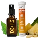 Kurk Vitamin D3 K2 Oral Spray (Peppermint 1 Fl Oz) Sport Electrolyte Tablets (Pineapple 20 Effervescent Tabs) Bundle