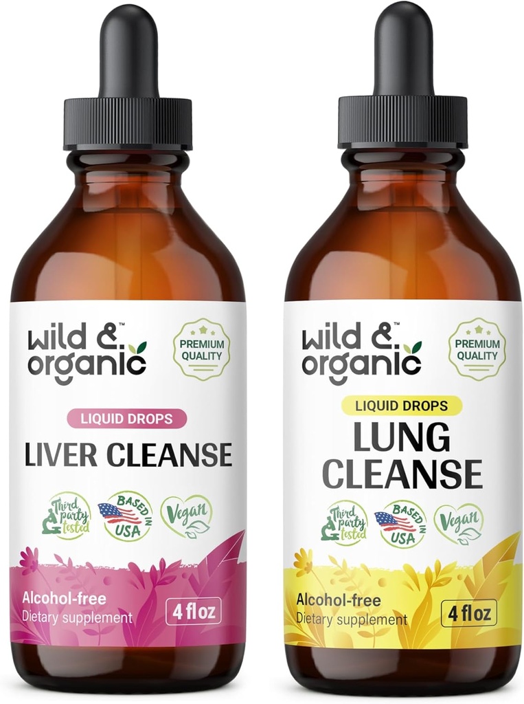 Wild & Organic Lever Reiniging Tinctuur 4 fl oz & Lung Reinigen Tinctuur 4 fl oz