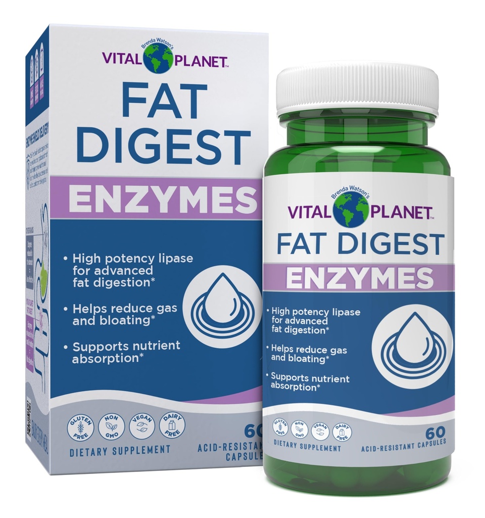 Vital Planet – Digestive Enzymes Fat Digest Natural Enzyme Formula with Lipase Supports the Breakdown of Fat, Oils and Fried Foods and Reduces Occasional Gas, Bloating and Indigestion 60 Capsules