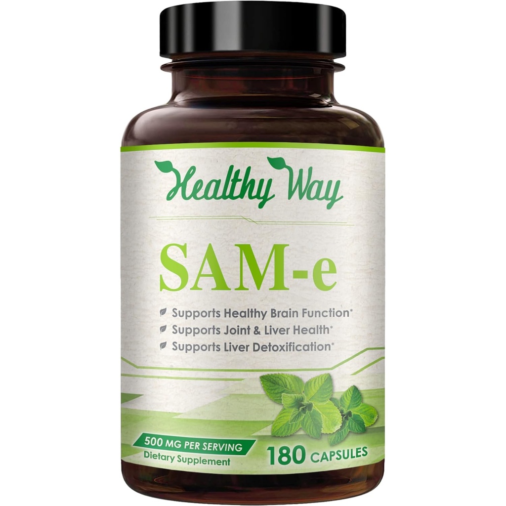 500 mg SAM-e Supplement - Hoge sterkte 500 mg S-adenosyl-L-Methionine Capsules voor Hersenlever en Goede Ondersteuning - Non-GMO Hoge Absorptie Zelfde Supplement (Single)