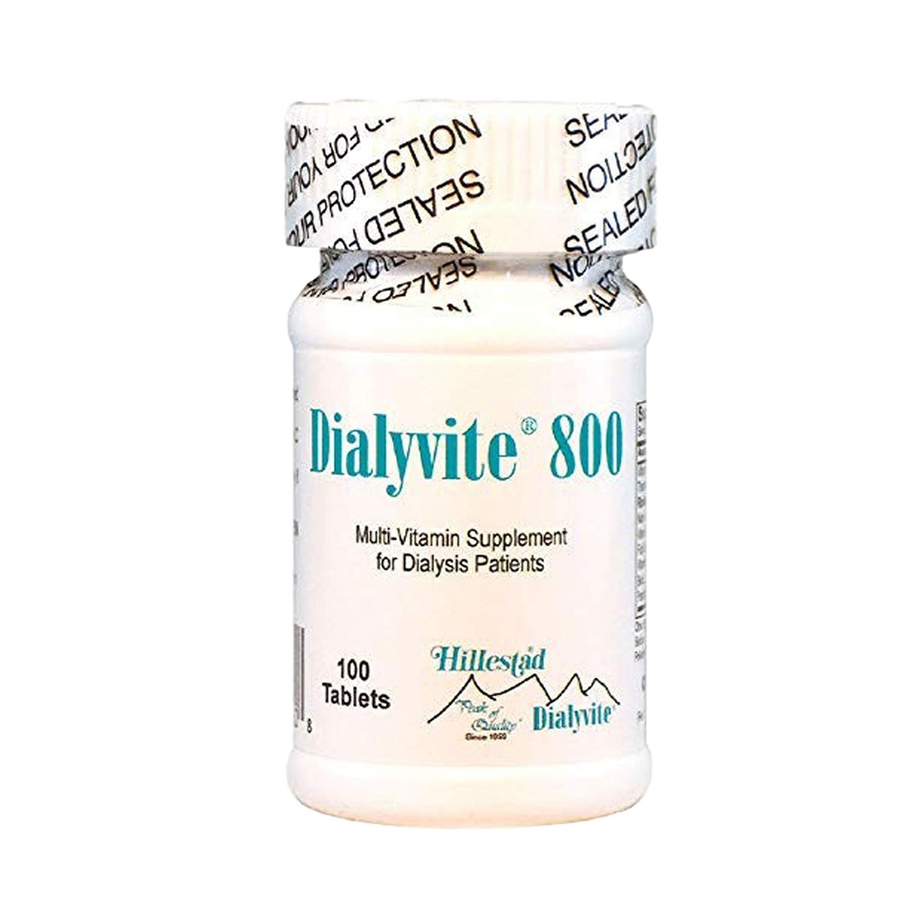 Hillestad Labs Dialyvite 800 Multi-Vitamin Supplement voor dialyse patiënten, 100 tabletten, geel, Origineel