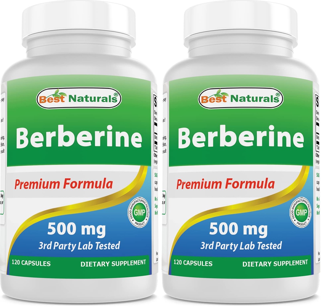 Best Naturals Berberine 500mg 120 Capsules - Ondersteunt Immuunfunctie, Cardiovasculaire en Gastro-intestinale functie (120 Tellen (Pack of 2))