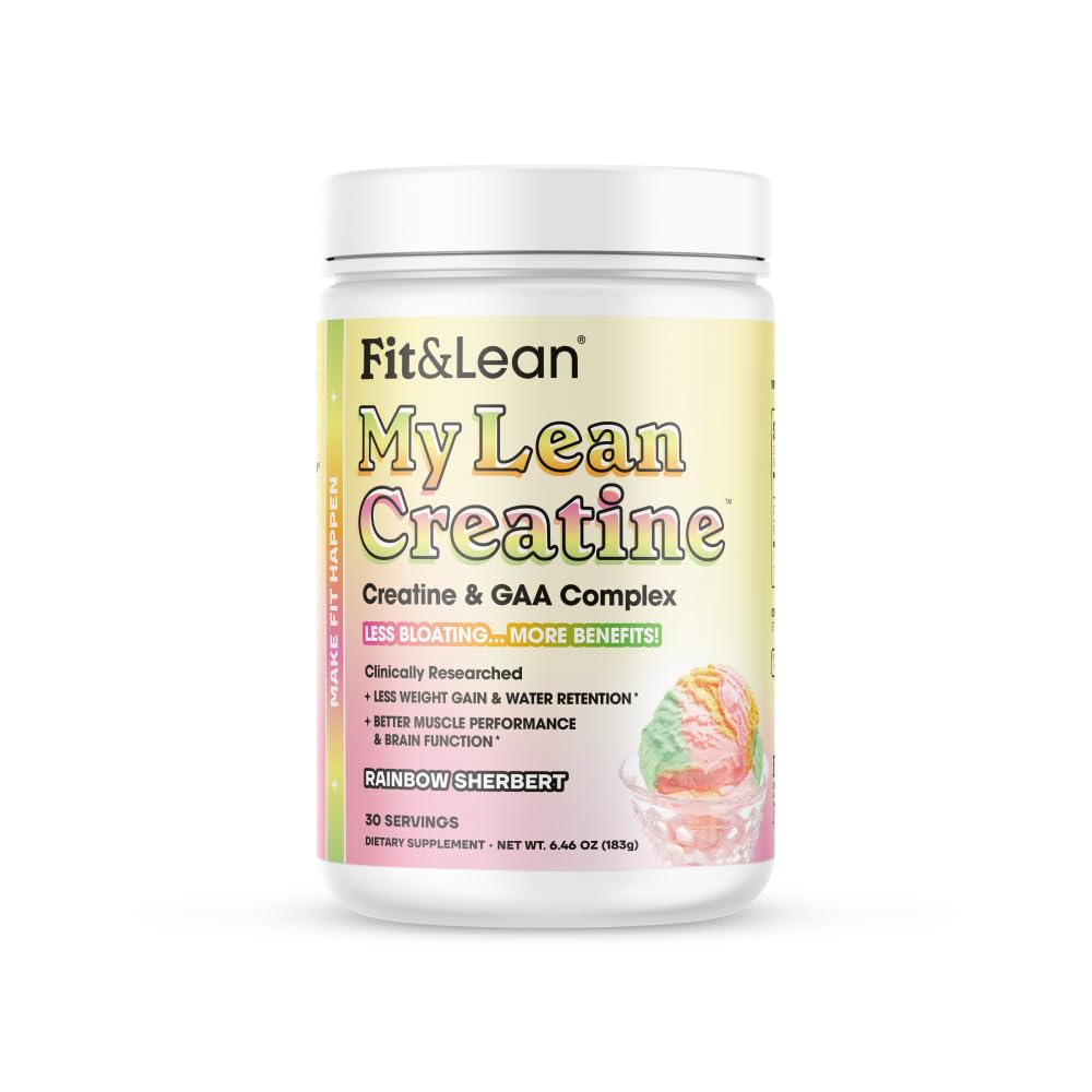 Fit & Lean Creatine for Women, My Lean Creatine Powder Complex with GAA, Muscle Performance, Cognitive Function and Less Bloating, Reduced Water Retention (6.46 Ounce (Pack of 1), Rainbow Sherbert)