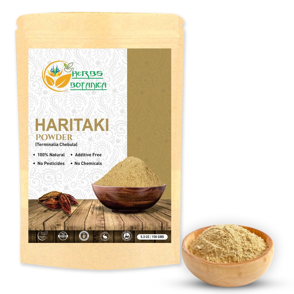 Herbs Botanica Pure Natural Haritaki Powder (Harad) (Terminalia chebula) | 5.3 oz (150 GMS) | Herbs from India | for Detoxication | Colon Cleanser | Healthy Colon | Vegan