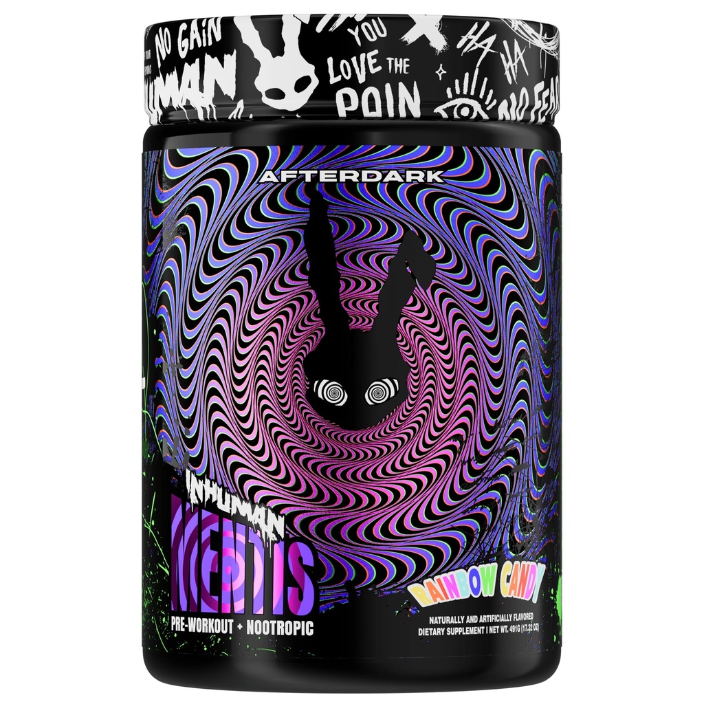 AFTERDARK Supplements Mentis Pre Workout, Mid-Stimulant Formula, 175mg Natural Caffeine, Energy and Focus Support, Endurance Formula, (Rainbow Candy)