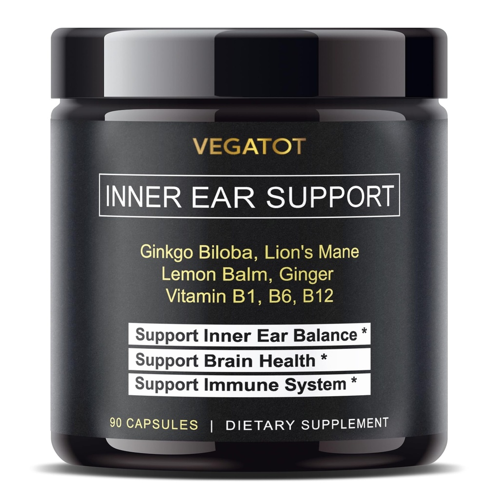VEGATOT Vertigo Supplement *USA Made and Tested* Inner Ear Supplement met Ginkgo Biloba Lion's Mane Lemon Balm Ginger VIT B1, B6, B12- voor Duizeligheid Spinning Inner Ear Balance
