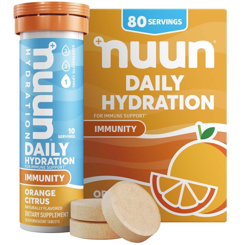 Nuun Immunity Electrolyte Tablets with Vitamin D, C, E, & A, Ginger, Vlierbes, Magnesium & 4 Other Essential Electrolytes, Vegan, Orange Citrus, 8 Pack (80 Servings Total)