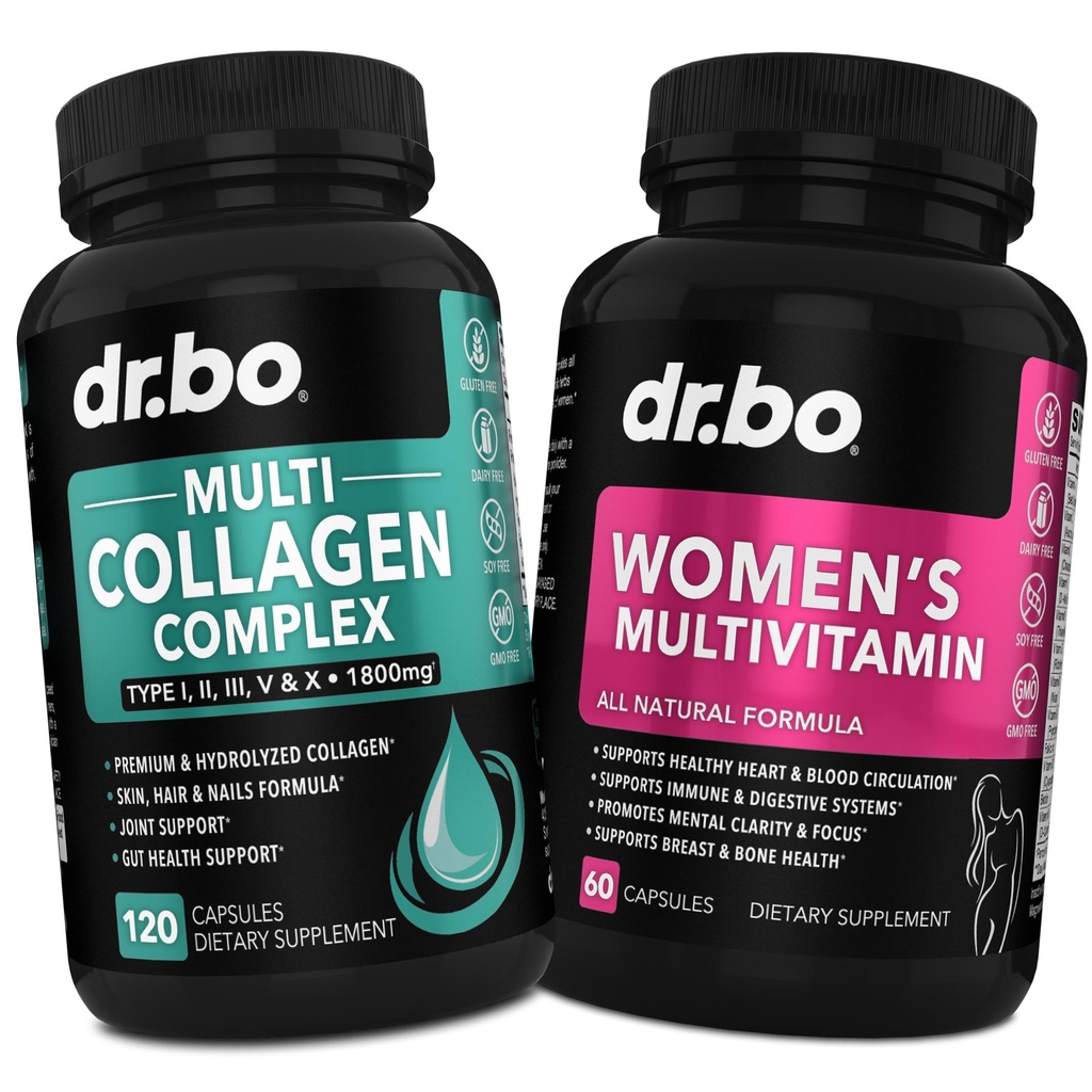 Multi Collagen Peptides & Womens Multivitamin - Type I, II, III, V, & X Multi Collagen Complex Capsules, Hydrolyzed Peptides Pills Supplements for Skin, Hair & Nails - Daily Multi Vitamins for Women