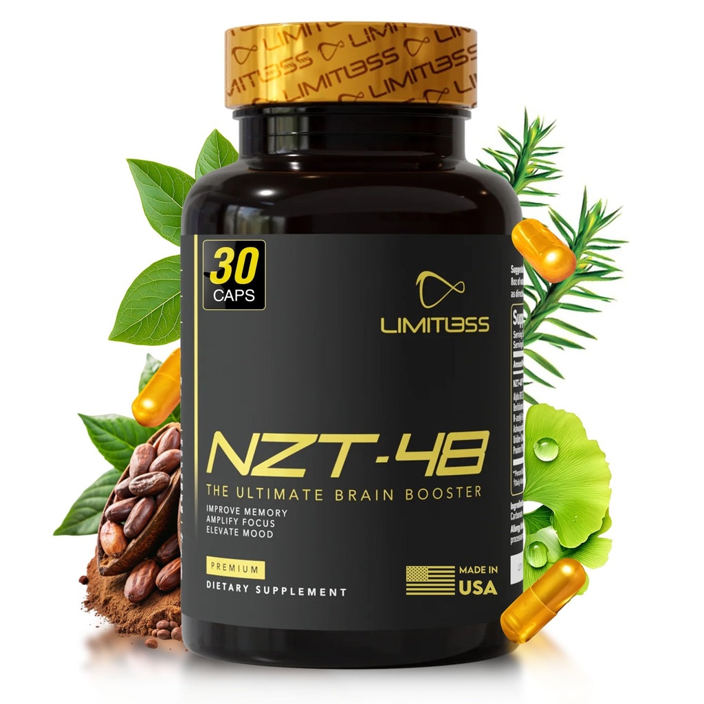 NZT-48 Brain Booster | Nootropic Brain Supplements for Memory and Focus | Premium Natural Energy Supplement with Caffeine, Phosphatidylserine, Vitamins B6 & B12, Ashwagandha | 30 Servings
