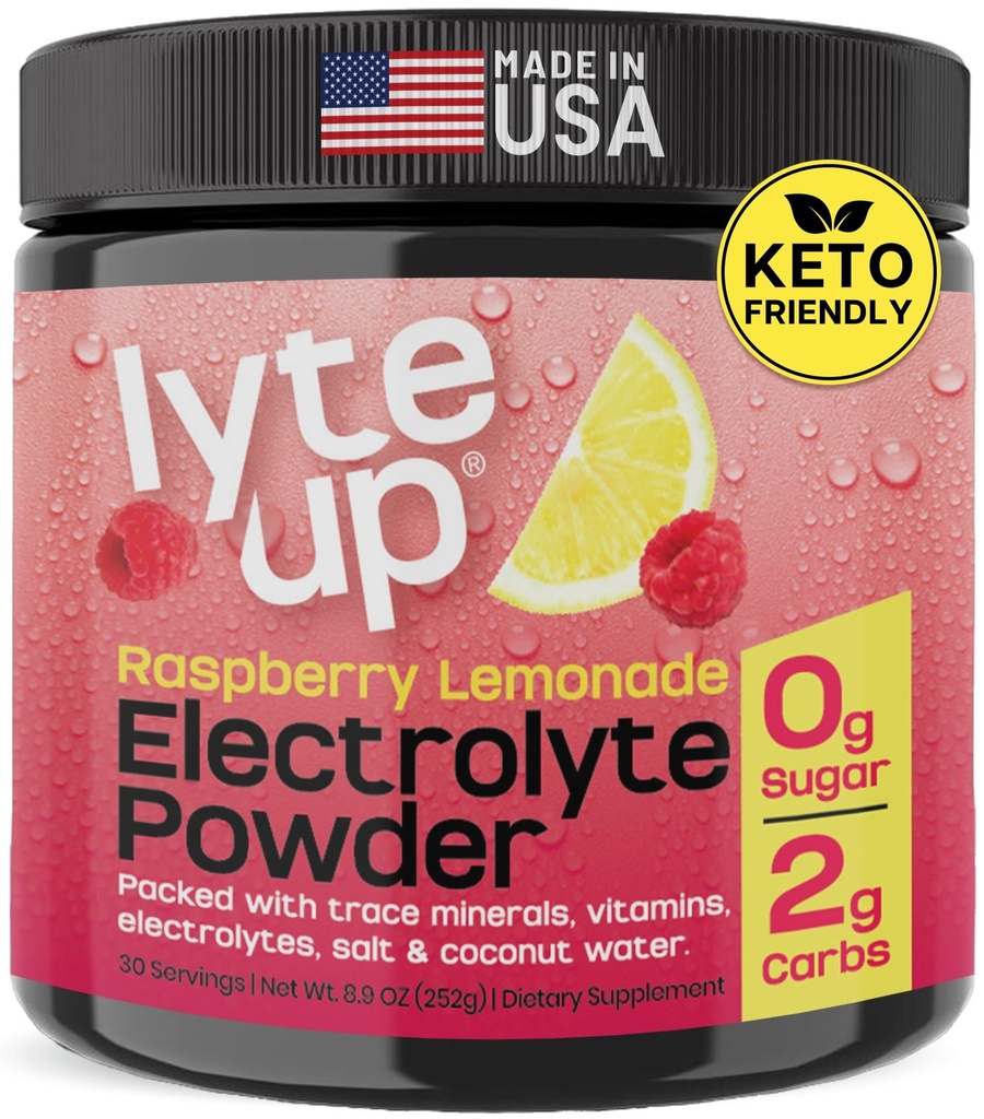 Nutriana Keto Electrolytes Poeder Geen Suiker - Zero Carb & Zero Calorie Electrolyte Drink Mix - Suikervrije Elektrolyten voor Hydratatie Poeder - Vastende Electrolyten Raspberry Limonade Smaak